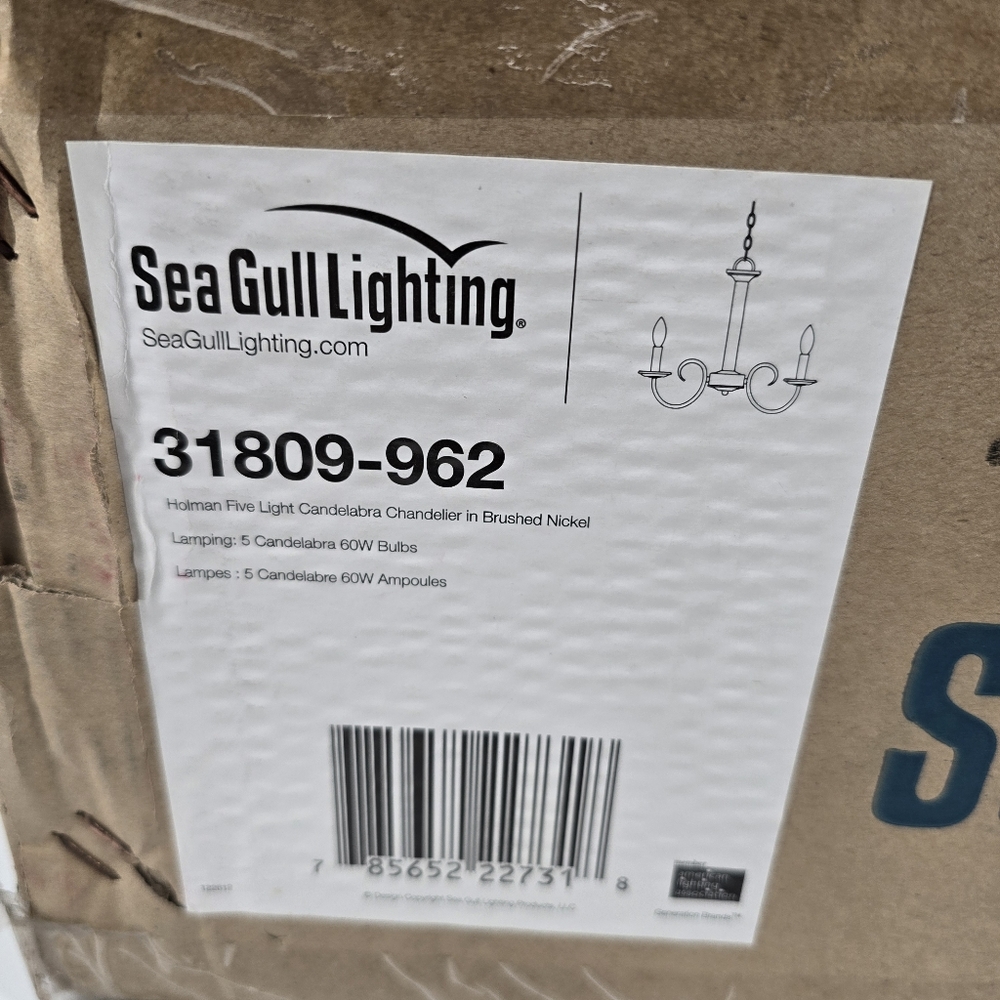 Sea Gull Lighting Holman Five Light Candelabra Chandelier in Brushed Nickel NEW